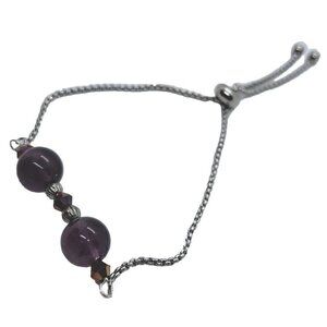 Artisan Made Silver Tone Slide Bracelet Amethyst And Crystal Bicones